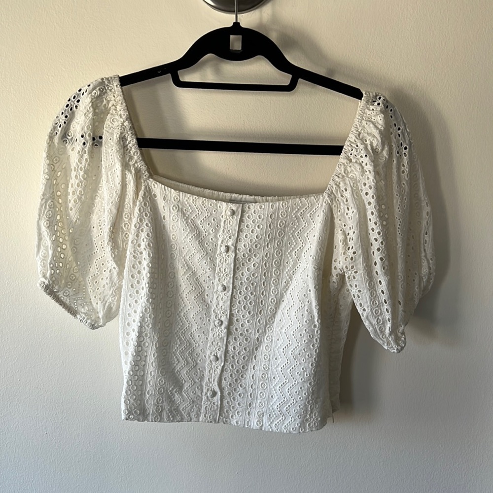 Lucy Paris Puff Sleeve Eyelet Top